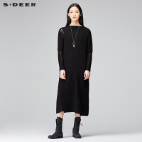 sdeer圣迪奥欧美简约中高领破洞镂空竖纹肌理针织衫S17483550