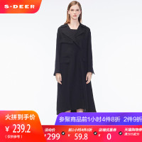 sdeer圣迪奥简约纯黑斜襟不规则袖口非对称口袋长外套