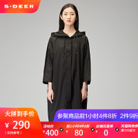 sdeer圣迪奥2018秋装连帽蝙蝠袖长款宽松中袖风衣外套女