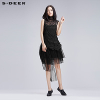 sdeer圣迪奥女装肌理折痕挺括蓬松连衣裙