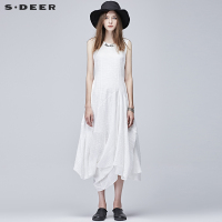 sdeer圣迪奥2018夏装A字不规则摆无袖条纹圆领连衣裙女