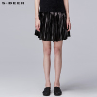 sdeer圣迪奥2018夏装个性金属光泽感百褶俏皮雪纺短裙女