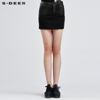 sdeer圣迪奥女夏装酷感纯黑铆钉半身裙