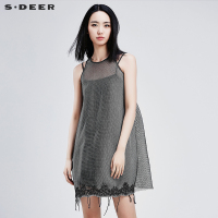sdeer圣迪奥女装夏装简约网眼工艺A廓带连衣裙两件套