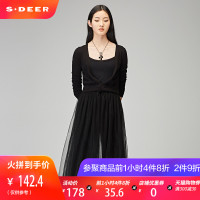 sdeer圣迪奥2018秋装优雅纱网拼接假两件针织连衣裙女