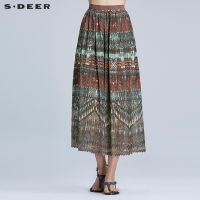 sdeer圣迪奥女装夏装民族图腾印花松紧束腰长裙半身裙