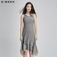 sdeer圣迪奥女装夏装钩花蕾丝拼接带针织连衣裙两件套
