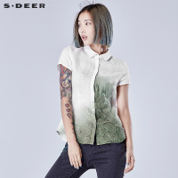 sdeer圣迪奥女装生命绿晕染短袖衬衫