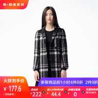 sdeer圣迪奥女装2018冬装复古英伦格纹翻领搭扣毛呢大衣S16481897