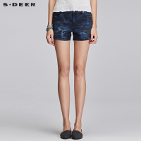 sdeer圣迪奥迷彩印花休闲压痕水洗短裤