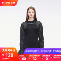 sdeer圣迪奥女前卫创意松紧褶皱造型喇叭袖搭袢装饰上衣