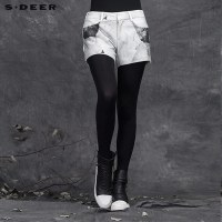 sdeer圣迪奥女装2018冬装时尚潮显瘦毛呢短裤阔腿裤靴裤