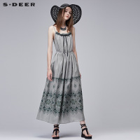 sdeer圣迪奥印花系带宽松层次高腰带裙