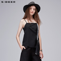 sdeer圣迪奥2018夏装斑驳竖向喷绘立体感剪裁黑色带女