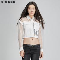 sdeer圣迪奥2018夏装潮清透欧根纱拼接短款西装小外套女