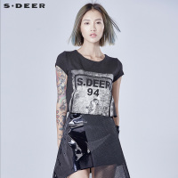 sdeer圣迪奥女装街头人物印花毛边短袖T恤