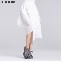 sdeer圣迪奥裙子女秋冬时尚飘逸不规则摆绣花长款半身裙