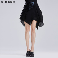 sdeer圣迪奥顺滑肌理折痕贴片短裙