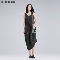 sdeer圣迪奥女装顺滑肌理折痕漆印连衣裙