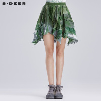 sdeer圣迪奥女装生命绿色块印染半身长裙