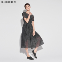 sdeer圣迪奥2018夏装格纹松紧束腰带两件套连衣裙