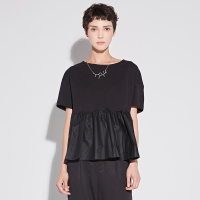 sdeer圣迪奥2018夏装时尚拼接宽松圆领落肩娃娃衫T恤