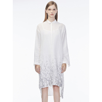 sdeer圣迪奥2018秋装新品肌理质感撞色植物印花开衩衬衫S18380540