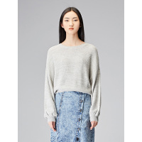 sdeer圣迪奥女装秋装简约灰调宽松灯笼袖落肩毛衣针织衫