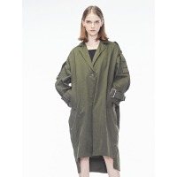 sdeer圣迪奥2018秋装新款军绿下摆开衩飘带长款风衣外套