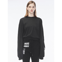 sdeer圣迪奥2018秋装新款落肩抽绳飘带休闲长袖短卫衣女