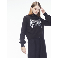 sdeer圣迪奥2018秋装新款时尚高领字母印花套头针织衫女