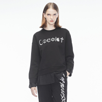 sdeer圣迪奥2018秋装新款撞色字母贴布假两件圆领卫衣女