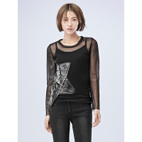 sdeer圣迪奥秋装女装酷帅街头网眼pu拼接网格外套S16182260