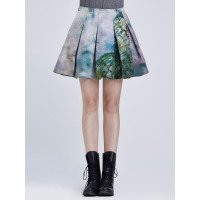 sdeer圣迪奥女装秋装斑驳蝴蝶印花A字挺廓半身裙百褶裙