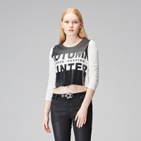 sdeer圣迪奥女装秋装酷帅街头撞色字母印花长袖打底T恤S16380228