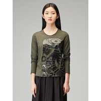 sdeer圣迪奥2019春装圆领图腾印花做旧长袖打底T恤