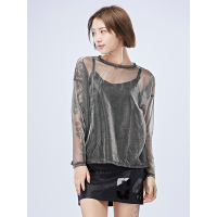 sdeer圣迪奥女装秋装轻薄简约廓形潮流圆领防晒T恤上衣S16380201
