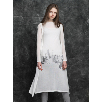 sdeer圣迪奥女装秋装知性水墨荷花印花中长款毛衣针织衫