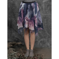 sdeer圣迪奥女装紫调印花轻盈不规则摆半身短裙