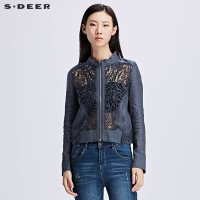 sdeer圣迪奥女2019春装学院风女镂空短款亚麻短外套