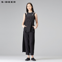 sdeer圣迪奥2018春装女装休闲设计感松紧腰系带背带裤S18180818