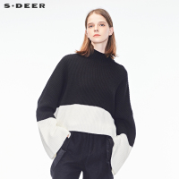 sdeer圣迪奥2019春装新款拼接喇叭袖毛衣针织衫