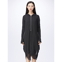 sdeer圣迪奥女装2018春装休闲连帽假两件纯色长风衣外套