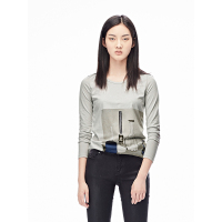 sdeer圣迪奥春装低调气质灰调写意版画印花长袖T恤