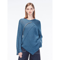 sdeer圣迪奥2019春冬新款复古感不规则明线拼接圆领毛衣