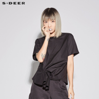 sdeer圣迪奥2019女装夏装套头圆领不规则摆搭片短袖衬衫