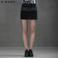 sdeer圣迪奥女装酷黑亮色涂层女士短裙