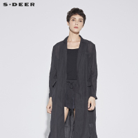 sdeer 圣迪奥褶皱肌理感文艺范长款风衣
