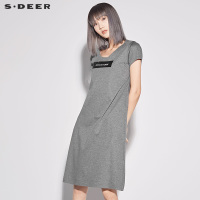 sdeer圣迪奥2018夏装街头字母休闲短袖开衩T恤连衣裙女