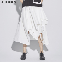 sdeer圣迪奥简约字母印花飘带搭片纯白长裙